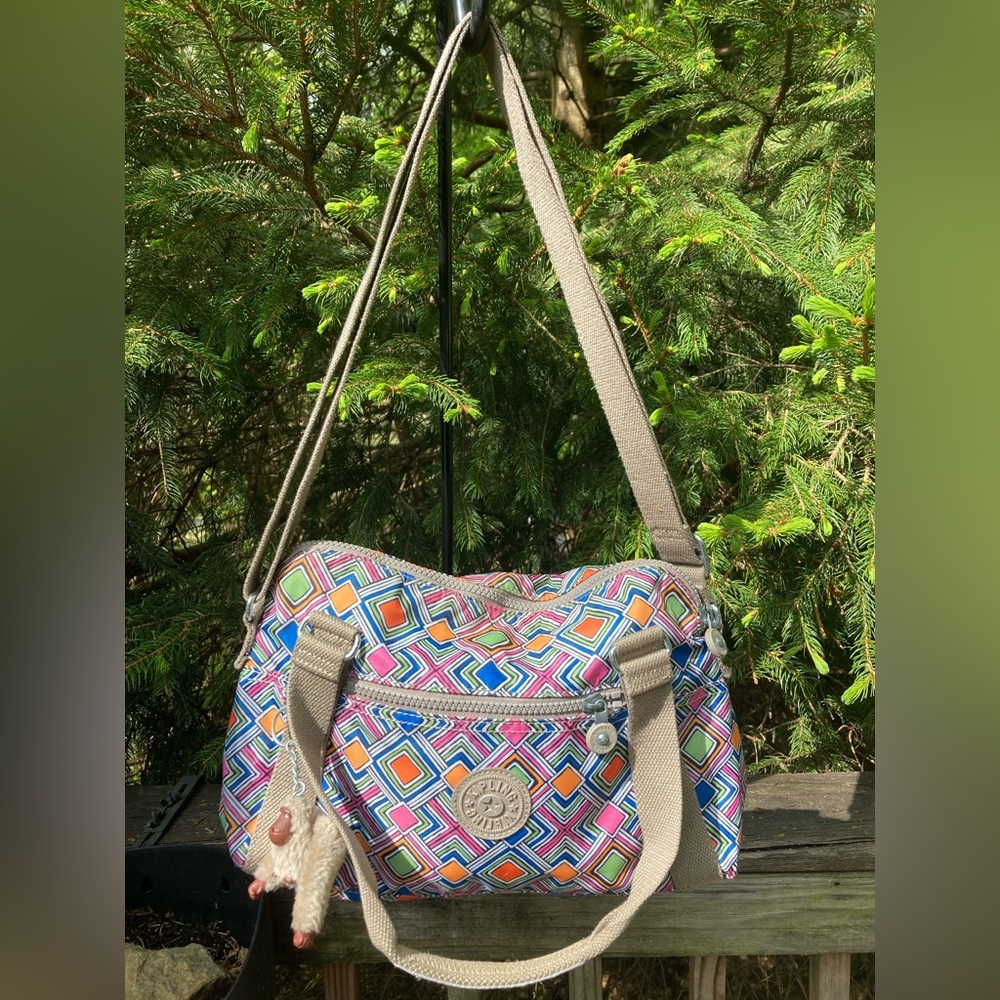 Kipling zippered satchel with carry handle and adjustable crossbody strap